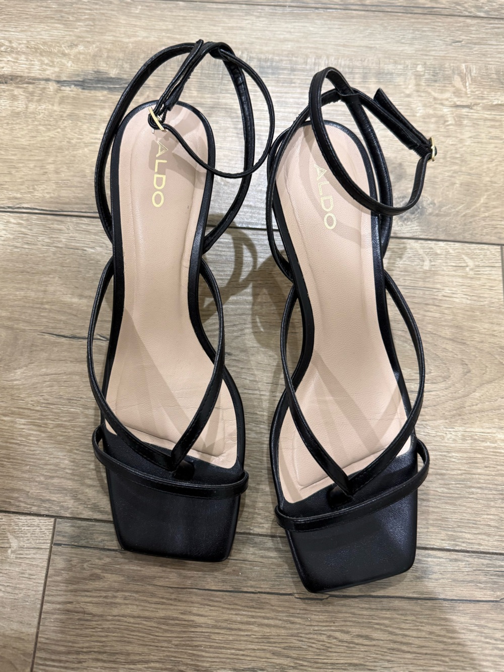 ALDO Black Strappy Ankle-Heel Sandals